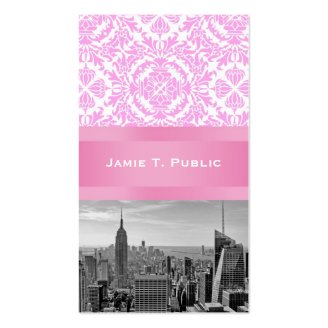NY City Skyline D4P Pink Damask Business Card