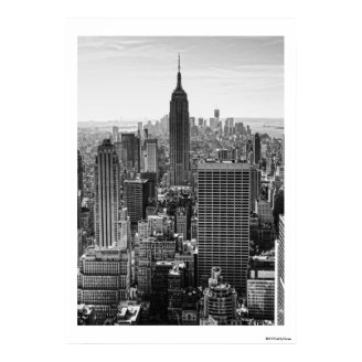 NY City Skyline Empire State Building, WTC BW Poster