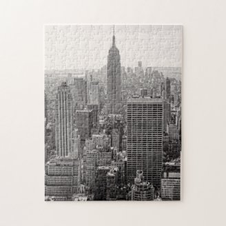 NY City Skyline Empire State Building, WTC BW Puzzle