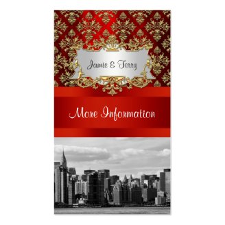 NY City Skyline ER BW Damask - Event Info Card Business Card