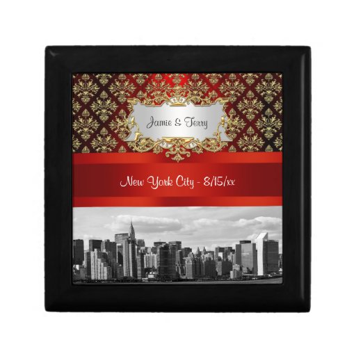 NY City Skyline ER BW Damask - Trinket Gift Box