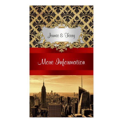 NY City Skyline Sepia B4 Damask Info Card Business Card Templates (front side)