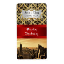 NY City Skyline Sepia B4 Damask Party Wine Label