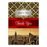 NY City Skyline Sepia B4 Damask Thank You Greeting Cards