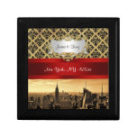 NY City Skyline Sepia B4 Damask Trinket Box