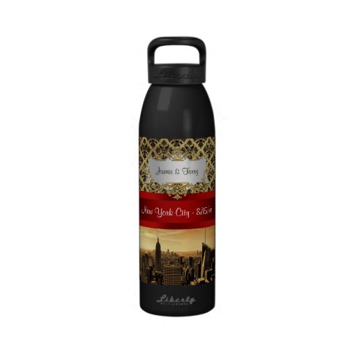 NY City Skyline Sepia B4 Damask Water Bottle