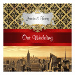NY City Skyline Sepia B4 Damask Wedding Invite