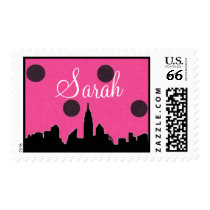 NY skyline hot pink and black personalized stamp by smallfrypress NY skyline hot pink and black personalized stamp