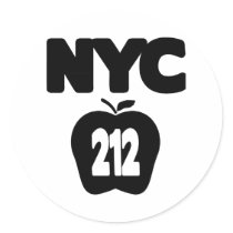 NYC 212 Cut Out of Big Apple, No Outline, 1 Color Round Sticker