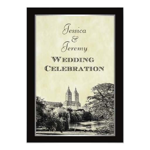 NYC Central Park Lake San Remo Etched Frm Wedding Card Zazzle