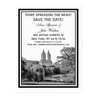 NYC Centrl Pk Lake San Remo Etchd SQ Save the Date Postcards