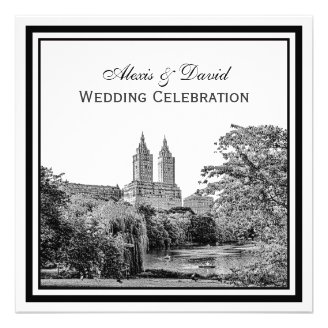 NYC Centrl Pk Lake San Remo Etched SQ Wedding Custom Announcements