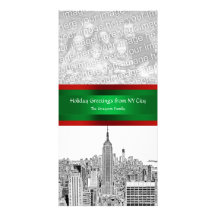 NYC Christmas Etched ESB Skyline, Your Photo Customized Photo Card