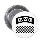 NYC Cutout With Taxi Checkerboard And Banner Pinback Buttons