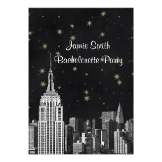 NYC ESB Skyline Etched Black Starry Bachelorette V Personalized Announcement