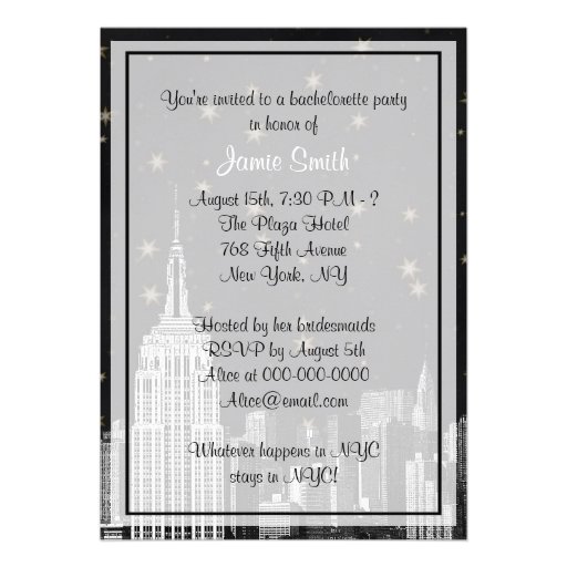 NYC ESB Skyline Etched Black Starry Bachelorette V Personalized Announcement