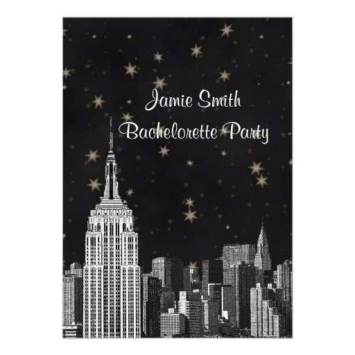 NYC ESB Skyline Etched Black Starry Bachelorette V Personalized Announcement