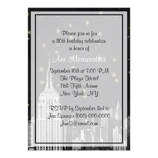 NYC ESB Skyline Etched Black Starry Birthday V Announcements