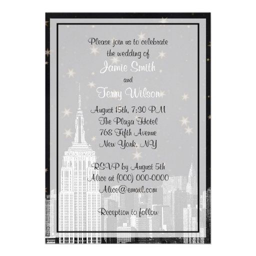 NYC ESB Skyline Etched Black Starry Wedding Invites