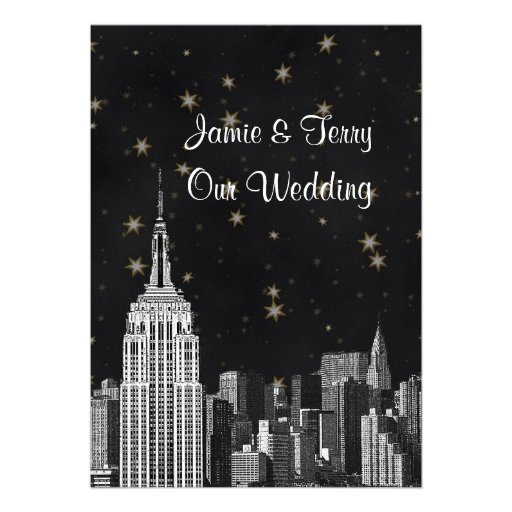 NYC ESB Skyline Etched Black Starry Wedding Invites