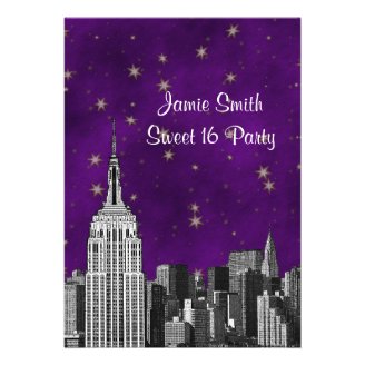 NYC ESB Skyline Etched Purple Starry Sweet 16 V Cards