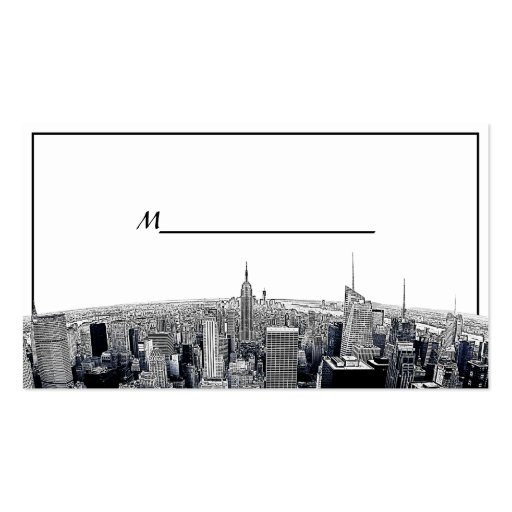 NYC Etched Fisheye Skyline BW Purpl Place Cards #2 Business Card (back side)
