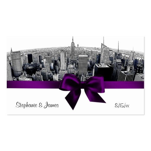 NYC Etched Fisheye Skyline BW Purple Escort Cards Business Cards