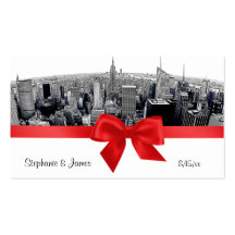 NYC Etched Fisheye Skyline BW Red Escort Cards Business Cards