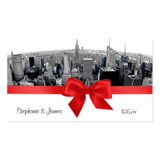 NYC Etched Fisheye Skyline BW Red Escort Cards Business Cards