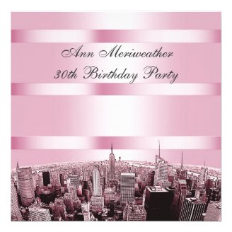 NYC Etched Skyline 2 Pink Black Birthday Personalized Invite