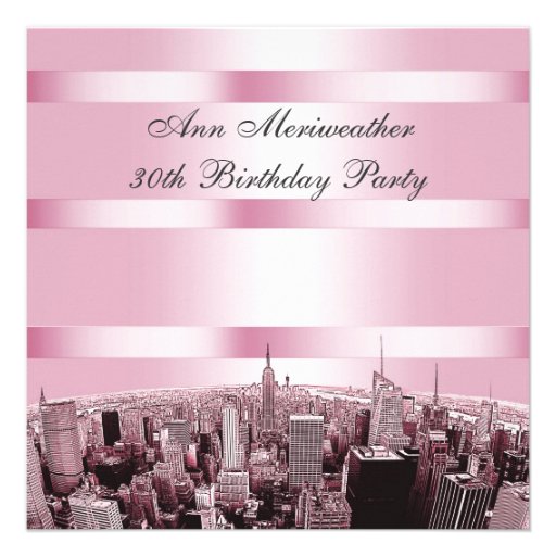 NYC Etched Skyline 2 Pink Black Birthday Personalized Invite
