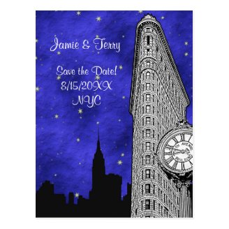 NYC Flatiron Skyline Silhouette Blu St Save Date Postcards