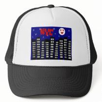 NYC Funky Skyline With Buildings, Moon & Stars Mesh Hats