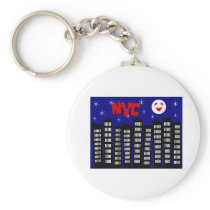 NYC Funky Skyline With Buildings, Moon & Stars Keychains