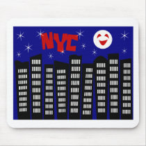 NYC Funky Skyline With Buildings, Moon & Stars Mousepad