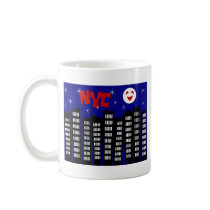 NYC Funky Skyline With Buildings, Moon & Stars Coffee Mug