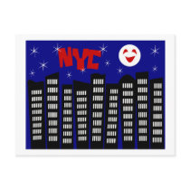 NYC Funky Skyline With Buildings, Moon & Stars Post Card