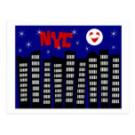 NYC Funky Skyline With Buildings, Moon & Stars Post Card