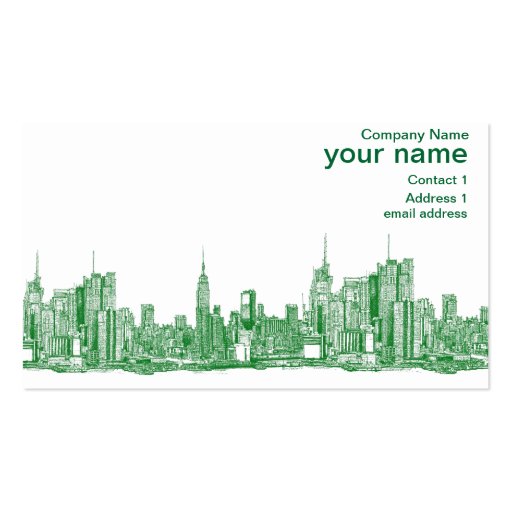 NYC green sketch Business Card Template (front side)