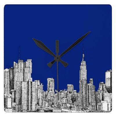 NYC ink royal blue Square Wall Clock
