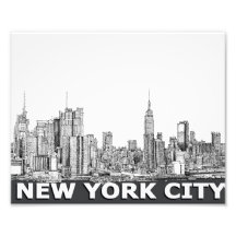NYC monochrome skyline text Photo Print