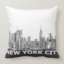 NYC monochrome skyline text Pillows