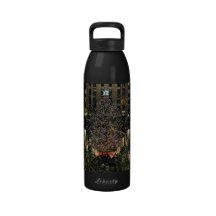 NYC Rockefeller Center Xmas Tree Falling Snow Water Bottle