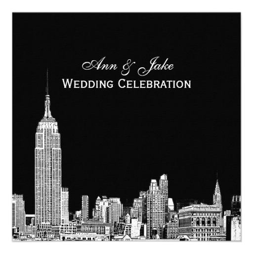 NYC Skyline 01 Etched DIY BG Color SQ Wedding Personalized Invitations