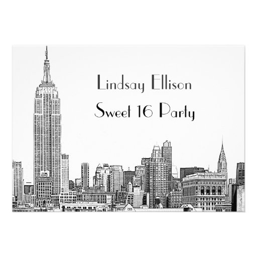 NYC Skyline 01 Etched Sweet 16 Party Invitation