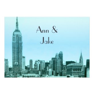 NYC Skyline 01 Teal Etched Wedding Invite 2