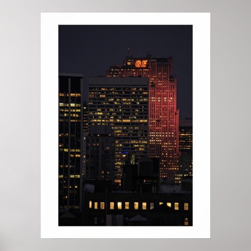 NYC Skyline: 30 Rock Lit Up in Pink Poster