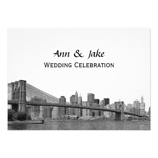 NYC Skyline Bklyn Bridge Etched #2H Wedding Card
