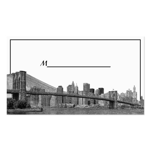 NYC Skyline Bklyn Bridge Etched Place Cards Business Card (back side)
