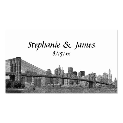 NYC Skyline Bklyn Bridge Etched Place Cards Business Card (front side)